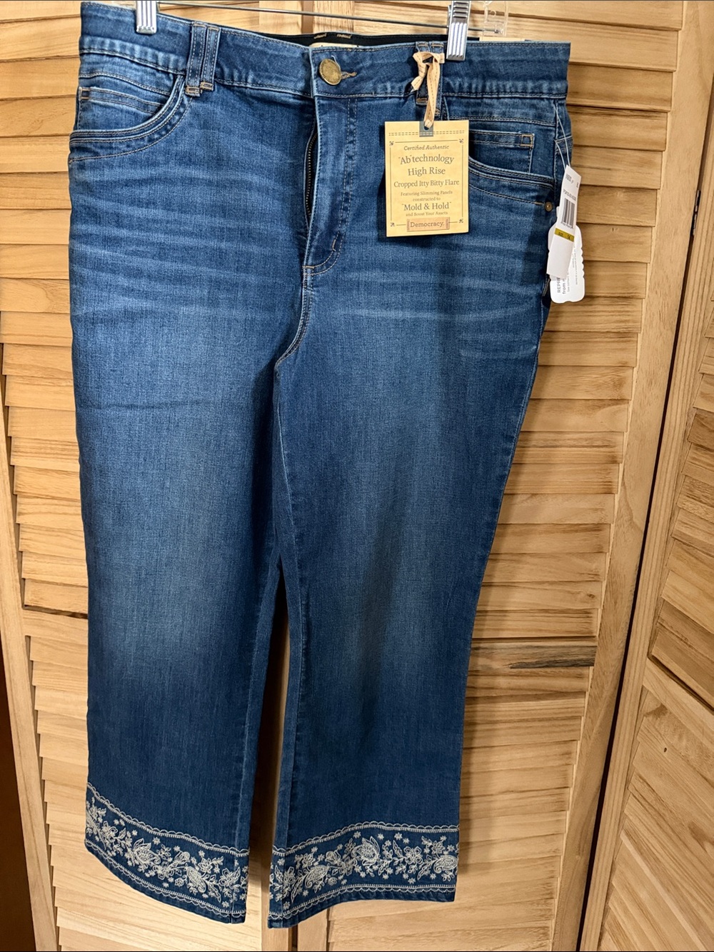 Democracy High-Rise Blue Embroidered Hem Cropped Jeans